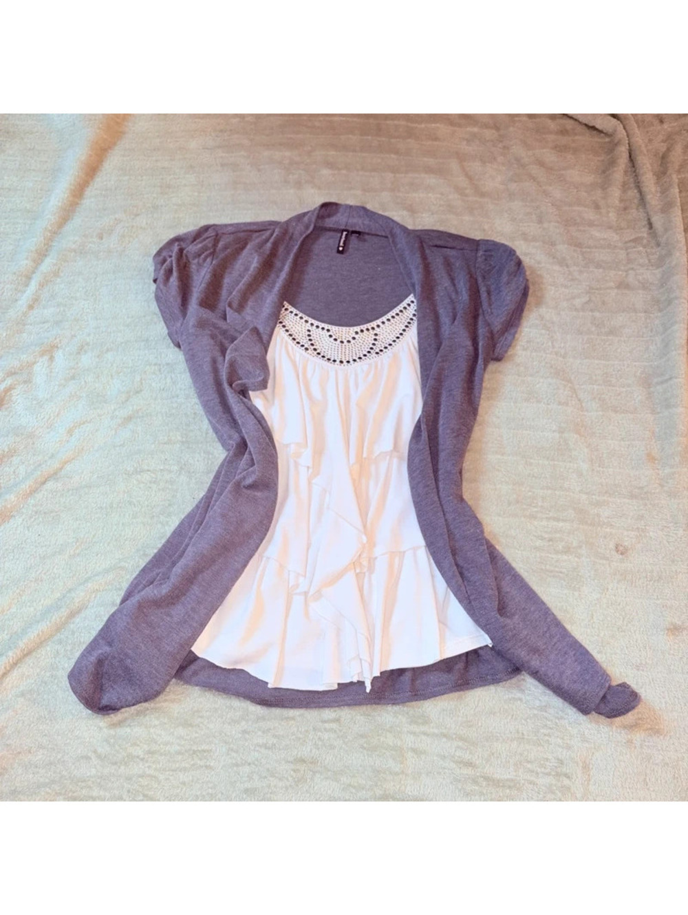Gray Y2K Preppy Cardigan with built in cami